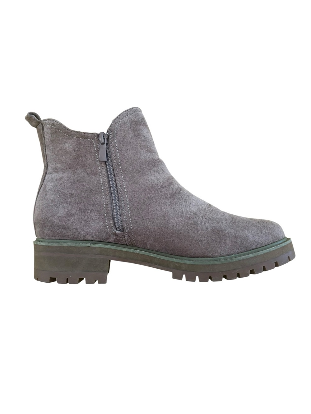 SHEIN Gray Suede Side-Zip Lug Sole Ankle Bootie